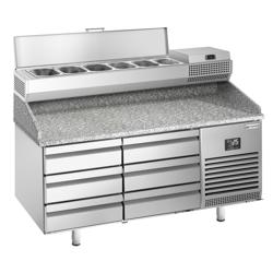 Pizzawerkbank PREMIUM PLUS - 1490x700mm - met granieten werkblad - met 6 laden - incl. opzetkoelvitrine - 6x GN 1/4