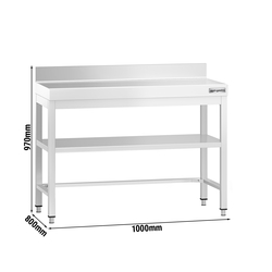 Työpöytä PREMIUM ruostumattomasta teräksestä - 1200x800mm - pohjalla, jalustalla ja kannattimilla 