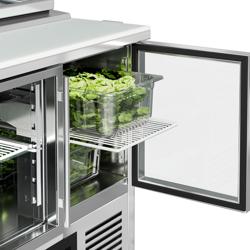 Commercial Saladette Counter PREMIUM - 900mm - 159L - 2 glass doors - for 4 x GN 1/3 & glass lid