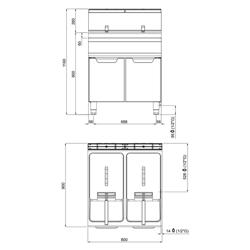 Dubbele gasfriteuse - 20+20 liter - 35 kW - indirect verwarmd - mechanische bediening - met aftapkraan