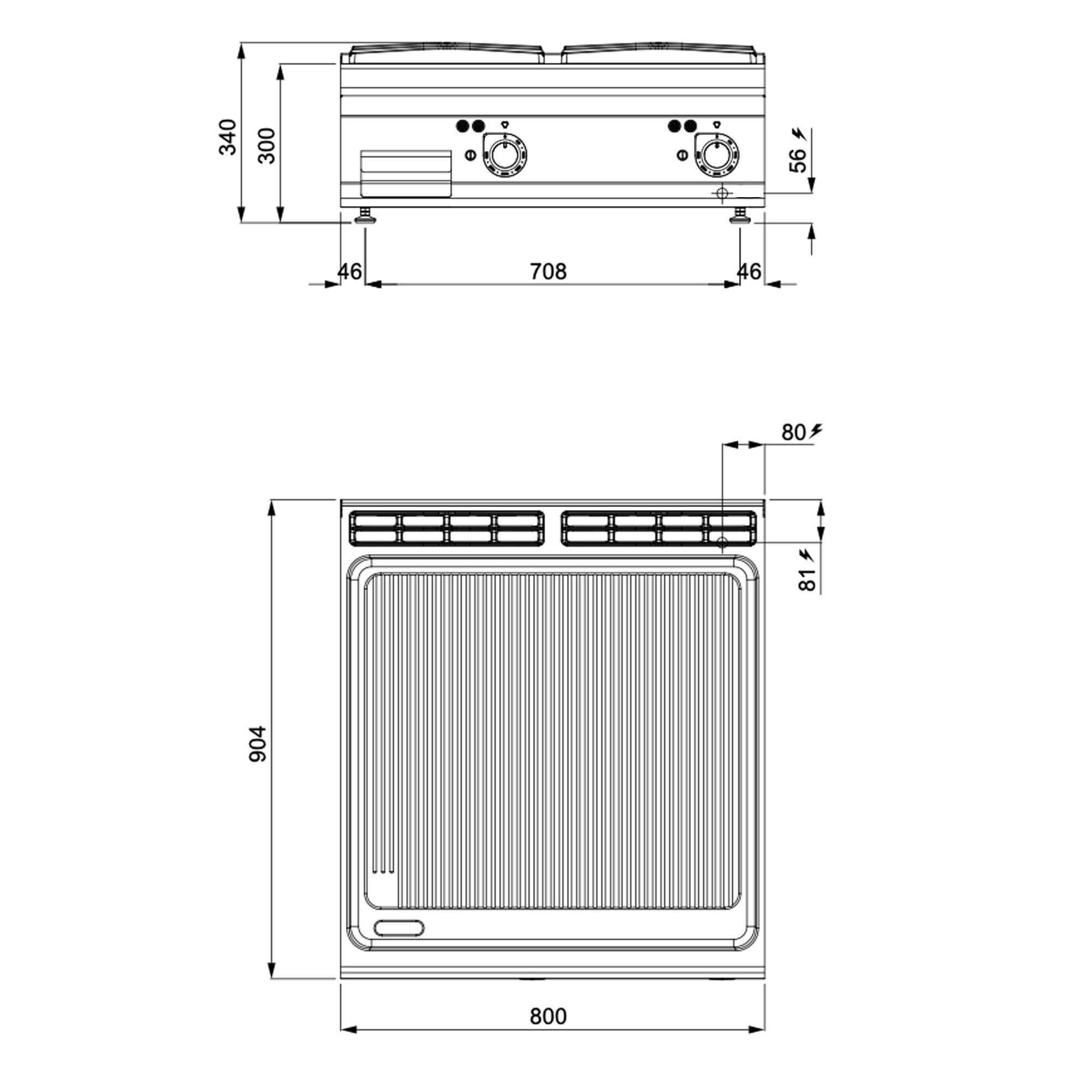 Plaque de cuisson électrique - 13,2 kW - rainurée