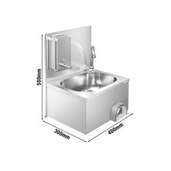 Handwaschbecken - Edelstahl - mit Wasserhan, Kniebedienung & Seifenspender