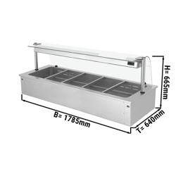 Bain-marie de încastru – 1,8 m – 5x GN 1/1 – cu protecție din sticlă împotriva stropirii