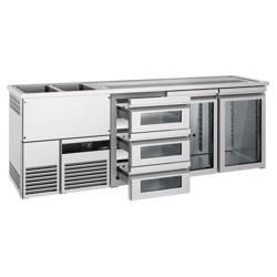 Barkoelkast PREMIUM - 2500x700mm - 2 glazen deuren & 3 laden