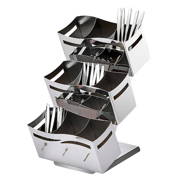 SILVER LINE Cutlery Holder – 9 Compartments (3x3) - High-Gloss Chrome - 230×350×515 mm