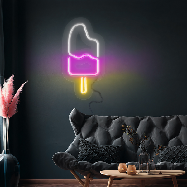 LED lichtbord/lichtreclame - Ice Cream - Wit/Roze/Geel - 450x203mm