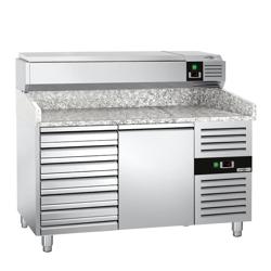 Pizzawerkbank PREMIUM - 1500x800mm - met granieten werkblad - met 1 deur & 7 laden - incl. opzetkoelvitrine - 7x GN 1/4