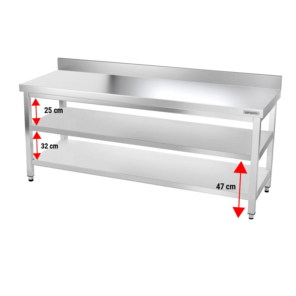 Edelstahl Arbeitstisch PREMIUM - 1800x600mm - mit Grundboden & Aufkantung