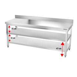 Edelstahl Arbeitstisch PREMIUM - 1800x600mm - mit Grundboden & Aufkantung