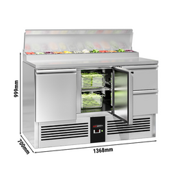 Подготовительный холодильный стол мини PREMIUM  -  1368мм - для  8x GN 1/6 - 2 двери - 2 выдвижн.ящики