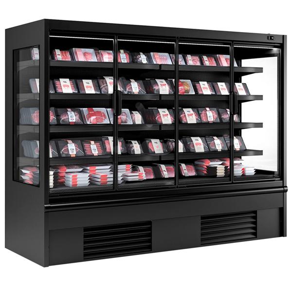 Commercial multideck display fridge - 2580mm - 1605L - with 4 double‑glazed hinged glass doors & 4 shelves - Black