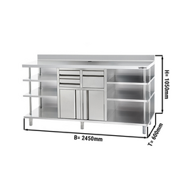 Radni ormarić - Za aparat za kavu - 2500x600 mm - Sa kucalom, 2 ladice, 2 vrata & poleđinom