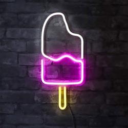LED Neon Sign - Ice Cream - White/Pink/Yellow - 450x203mm