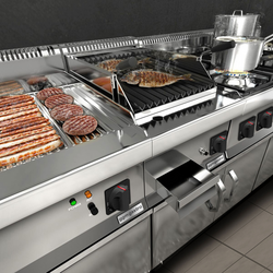 Cuisinière à gaz - 16 kW - 4 brûleurs - incl. soubassement avec 2 portes