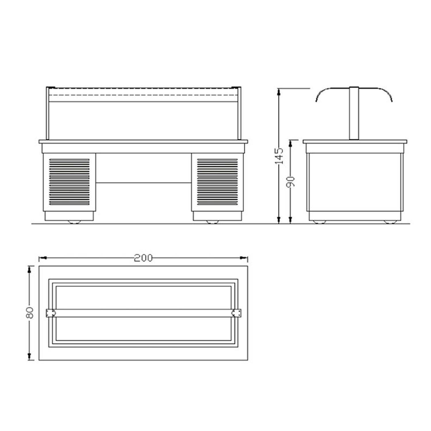 Buffet chaud DUBLIN - 2000mm - avec bain-marie - sur roulettes - pour 5x GN 1/1 - Noir