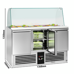 Saladette PREMIUM - 1368mm - 3 deuren - met hoge glazen opzetstuk voor 4x GN 1/1