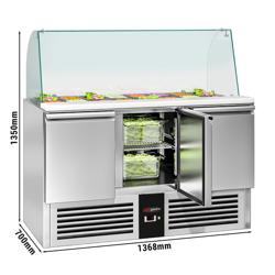 Saladette PREMIUM - 1368mm - 3 deuren - met rechte glazen opzetvitrine voor 4x GN 1/1