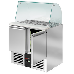 Saladette PREMIUM - 900mm - 2 deuren - met hoge glazen opzetstuk voor 2x GN 1/1 & 3x GN 1/6