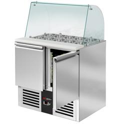 Salaattipöytä PREMIUM - 900mm - 2 ovella -  korkea lasinen yläosa - 2x GN 1/1 & 3x GN 1/6