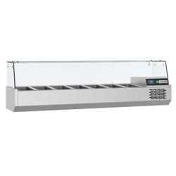 Commercial Countertop Refrigerated Pizza Prep Display with Glass Top PREMIUM – 6× GN 1/3 - 1600×390 mm