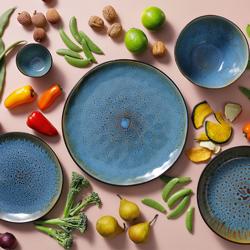 (4 unid) LOTUS - Prato Raso - Stoneware - Ø275mm - Turquesa/Preto