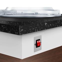 Tellerspender DUBLIN - beheizt - 1 kW - 700mm - mit Rollen - 100 Teller - schwarze Granit-Arbeitsplatte