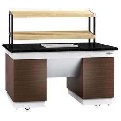 Commercial bread display rack - DUBLIN - 1600 mm - with castors - black granite worktop
