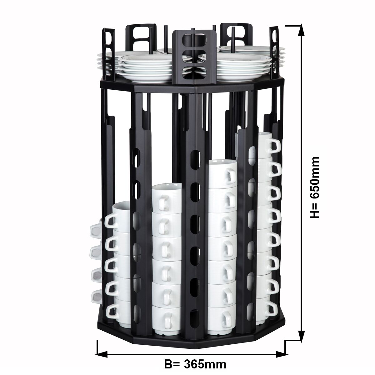 Distributeur de tasses et de soucoupes - rotatif - Noir - Acier inoxydable