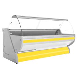 Serve Over Counter - 2965x1150mm - curved front glass - granite worktop - yellow front - capacity 570 litres