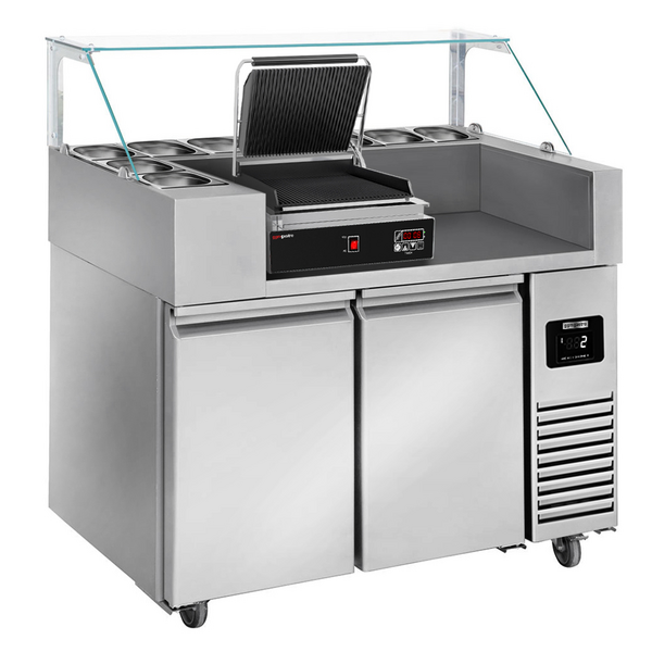 Voorbereidingstafel - 1210mm - 2 deuren - voor 9x GN 1/6 - incl. digitale contactgrill