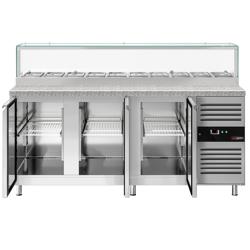 Saladette PREMIUM - 2020mm - 3 deuren - met glazen opzetvitrine voor 10x GN 1/3 - granieten werkblad