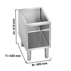 Onderstel PAOLO 700 - 400x630x(H)610mm - open onderbouw | RVS | 3-zijdig gesloten | met bodemschap | in hoogte verstelbare stelvoeten - passend voor 700-serie