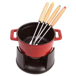 STAUB | Mini Cast Iron Fondue Set – Ø 10 cm - Cherry Red - 4 Forks, Warmer
