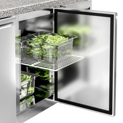Mesa saladette refrigerada PREMIUM - 2020mm - 3 puertas macizas - con vitrina de cristal para 10x GN 1/3 & 1 estante