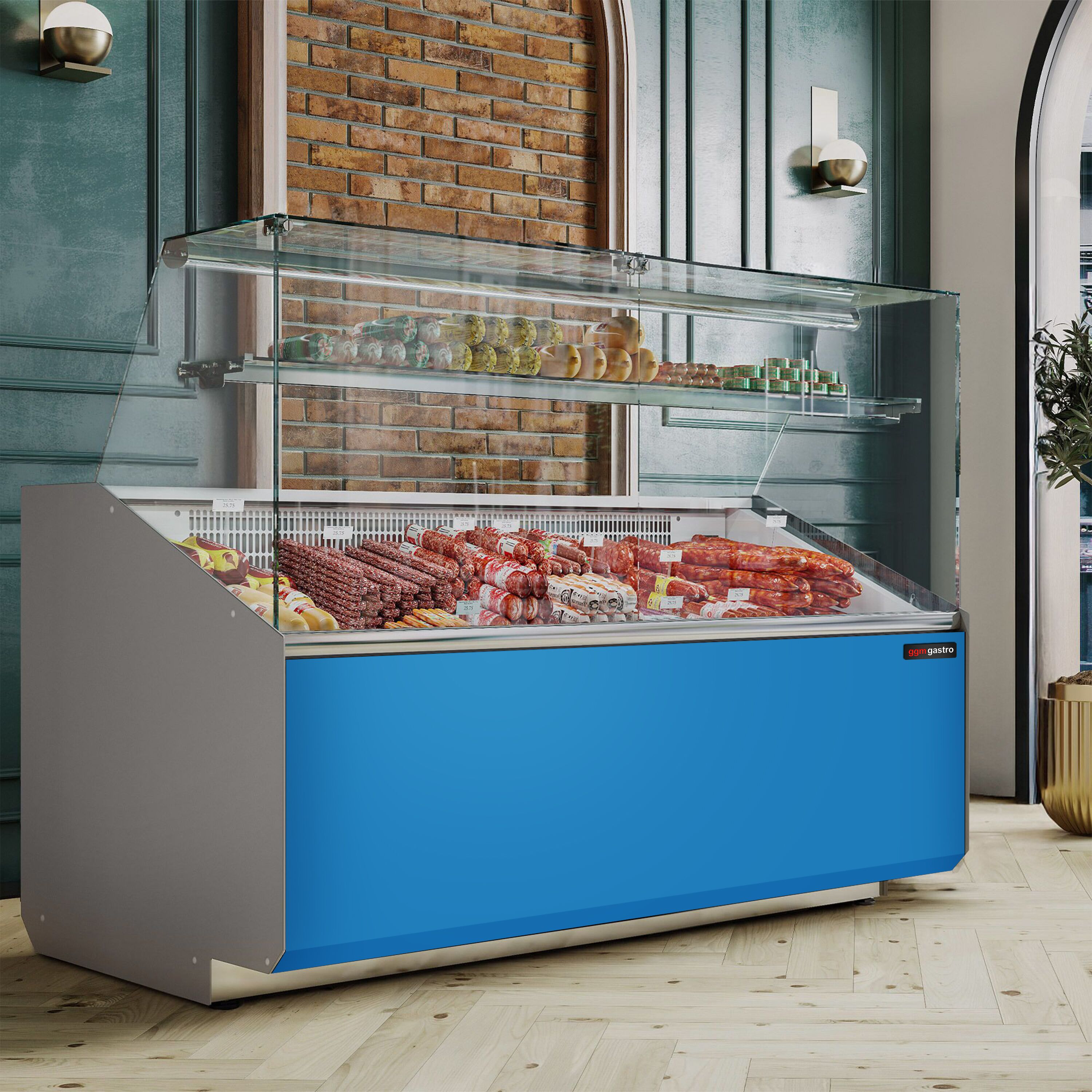 Comptoir vitrine réfrigérée - 1256x979mm - +2/+6°C - 262L - Façade bleue RAL5015