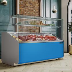 Banco gastronomia professionale - 1568x979mm - 324 L - Vetro dritto - Colore Dunkelgrau - Pannello frontale Hellblau RAL 5015