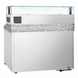Pizzawerkbank ECO - 1400x700mm - met granieten werkblad - met 3 deuren - incl. glasvitrine LED - 6x GN 1/4