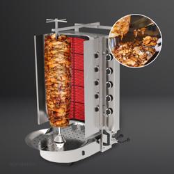 Macchina per Kebab Professionale a Gas - con vetroceramica ROBAX - 10 bruciatori - max 90kg - Da banco - incl. spiedo; vaschetta raccogligocce; pinza/klammer; piatto carne; paletta döner; sportelli a battente