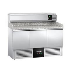 Pizzawerkbank PREMIUM - 1400x700mm - met granieten werkblad - met 3 deuren - incl. opzetkoelvitrine - 6x GN 1/4