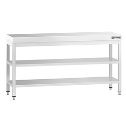 Rustfrit stål arbejdsbord PREMIUM - 1,8 m - med underhylde & mellemhylde