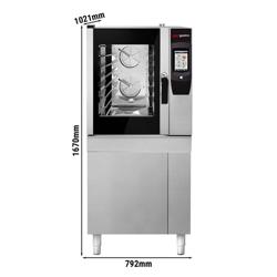 Four combiné vapeur - tactile - 6x GN 1/1 - avec rôtissoire à poulet, système de récupération des graisses, meuble inférieur, système de lavage et sonde de température