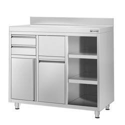 Arbeitsschrank - für Kaffeemaschine - 1200x600mm - mit 2 Schubladen, 1 Tür, Mülleimer & Aufkantung