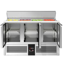Pult za pripremu salate PREMIUM - 1368 mm - 3 vrata - Sa ulazom za 4x GN 1/1 & poklopcem od nehrđajućeg čelika