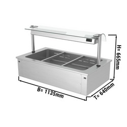 Встраиваемая Водяная  Баня  (Bain-marie)  1,1 м - 3x GN 1/1 - со Стеклянной Панелью для защиты от брызг