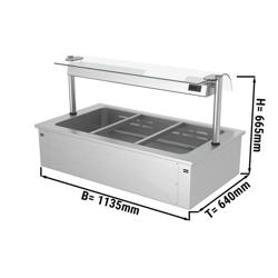 Inbouw bain-marie (drop-in) - 1000mm - 2,19 kW - 3x GN 1/1 - met (glazen) spatscherm