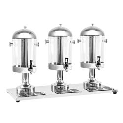 Dispensador de zumo - 3 recipientes de plexiglás con grifo - 3x 7,5 litros - incl. cubeta de goteo, 3 cilindros para hielo, 3 cilindros perforados (para frutas)