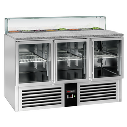 Saladette PREMIUM - 1368mm - 3 glazen deuren - met glazen opzetstuk voor 8x GN 1/6