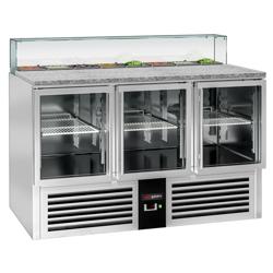 Saladette PREMIUM - 1368mm - 3 glazen deuren - met rechte glazen opzetvitrine voor 8x GN 1/6