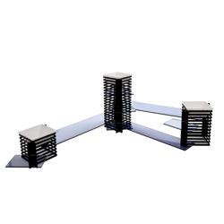 Büfé állvány - rozsdamentes acél és plexi - 355x355 mm - Magasság: 600 mm - tartozék: 3 melamin tál