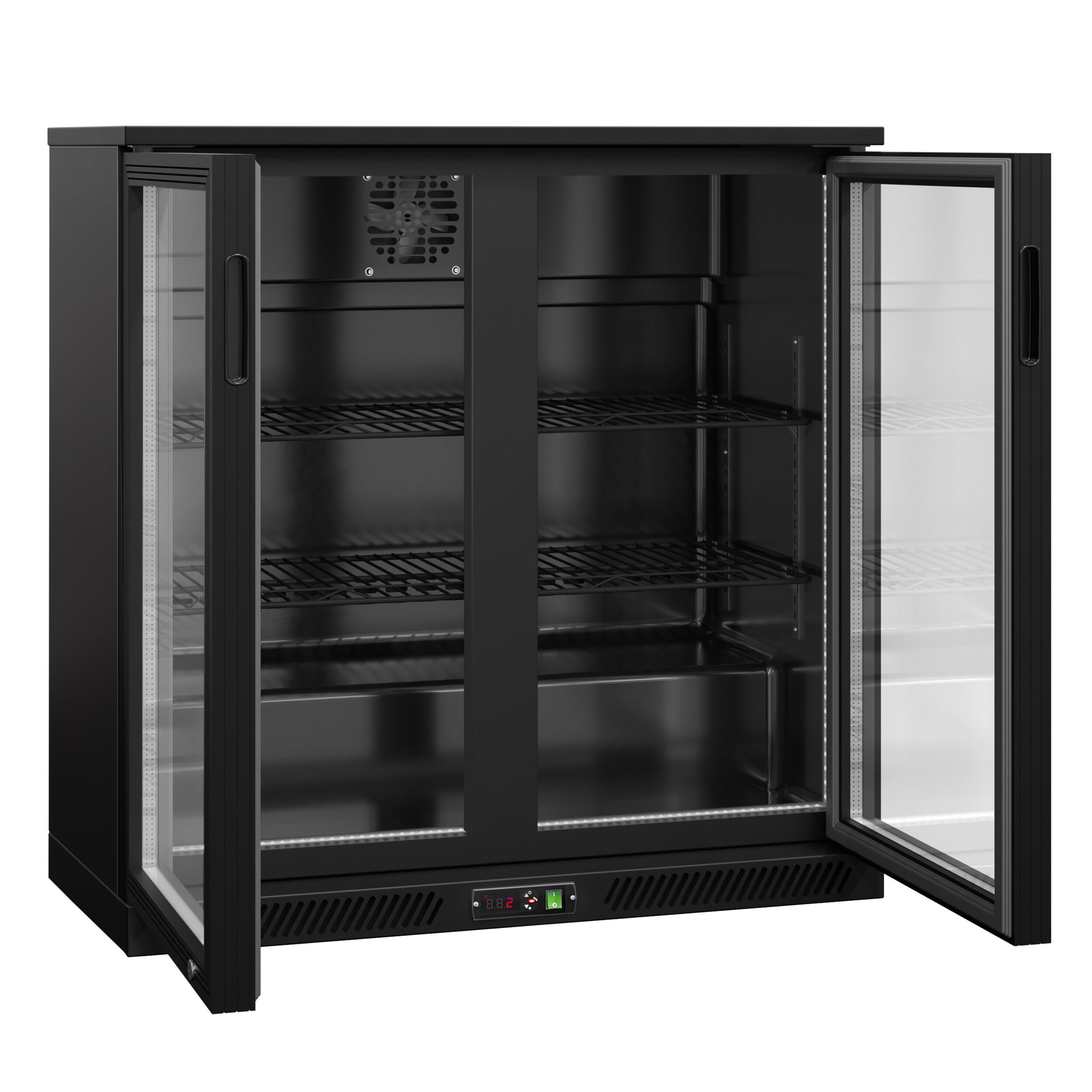 Réfrigérateur de bar – 900 mm – 220 litres – avec 2 portes vitrées battantes – Extérieur & intérieur Noir